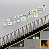 免打孔背景板实木组合创意装 楼梯照片墙e 空白墙面布置 饰冲印照