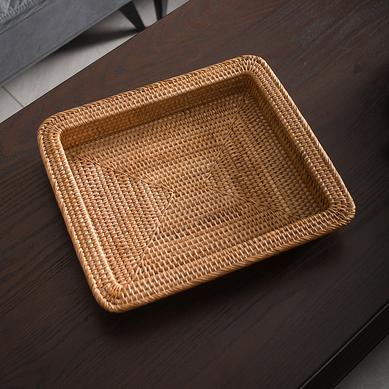 茶几收纳盒手工真藤编q织筐桌面超大容量托盘复古床头柜杂物整理,收纳整理,桌面收纳盒,淘宝优惠券,粉丝福利购,淘宝优惠卷