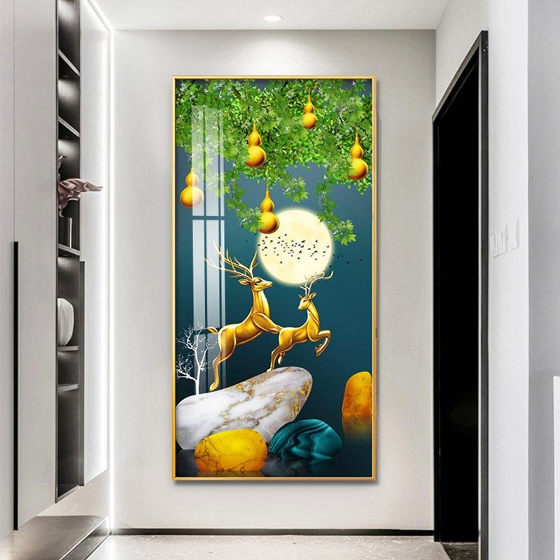 九鱼图入户正对门走廊玄关装饰画麋鹿葫芦生财聚财挂画Z背景墙壁,家居饰品,现代装饰画,淘宝优惠券,粉丝福利购,淘宝优惠卷