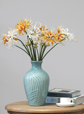 蓝色复古冰裂纹陶瓷花瓶小口插花花艺套装客厅餐Y桌电视柜摆件