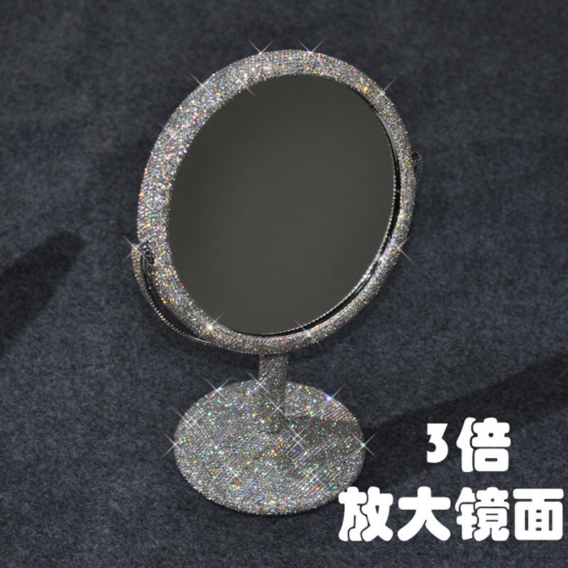 创意镶钻化妆镜 台式公主镜双面镜D 贴钻大号结婚桌面放大翻转镜