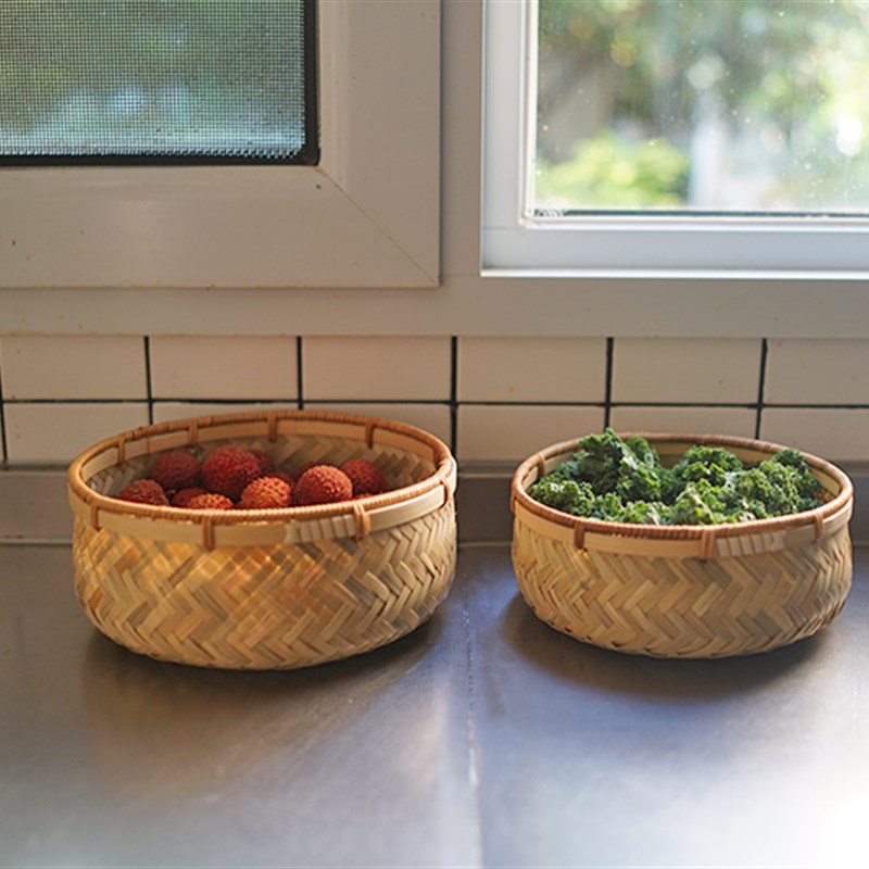 朴房 纯手工编织质朴p竹筐 蔬菜水果收纳筐 面包篮 杂物整理篮子