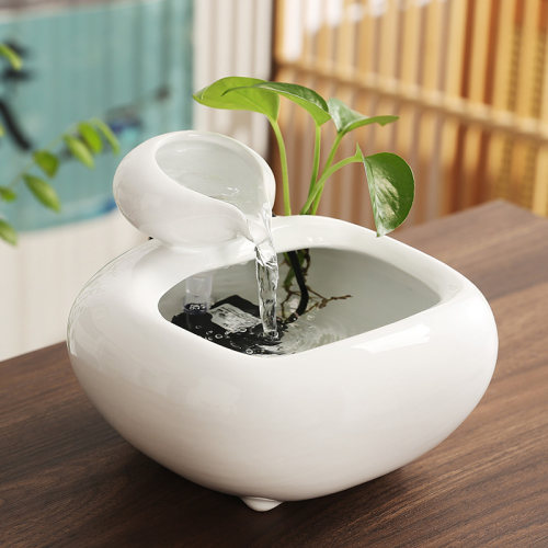 陶瓷创意循环流水办公室桌面装饰品茶几喷N泉玄关小摆件开业礼物