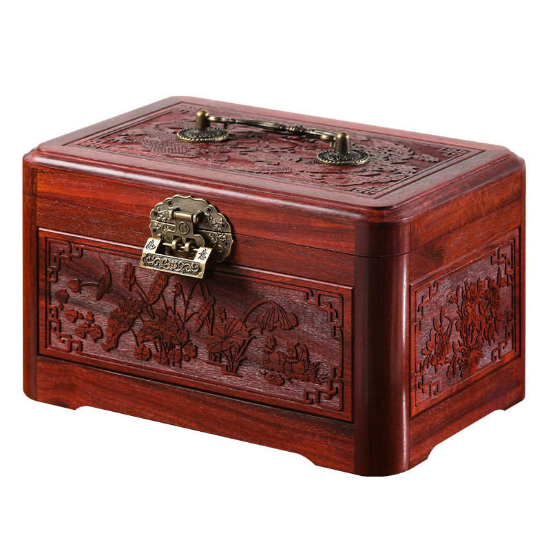 红木首饰c盒新款实木带锁手饰收纳盒紫檀高档珠宝盒结婚中式嫁妆,收纳整理,首饰盒,淘宝优惠券,粉丝福利购,淘宝优惠卷