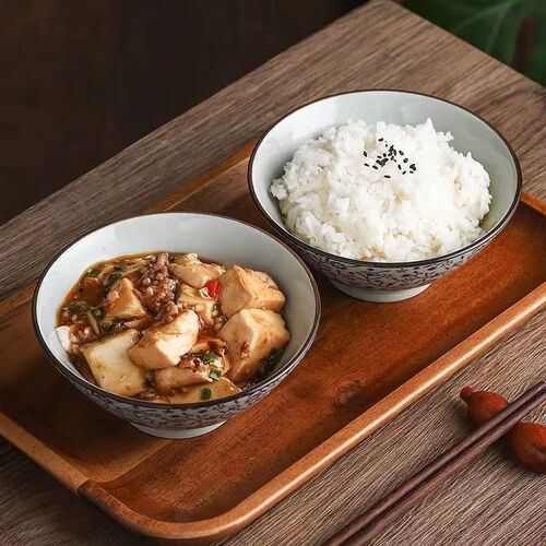日式复古陶瓷5/5.7q5英寸碗家用釉下彩个性斗笠碗饭碗面碗高脚碗
