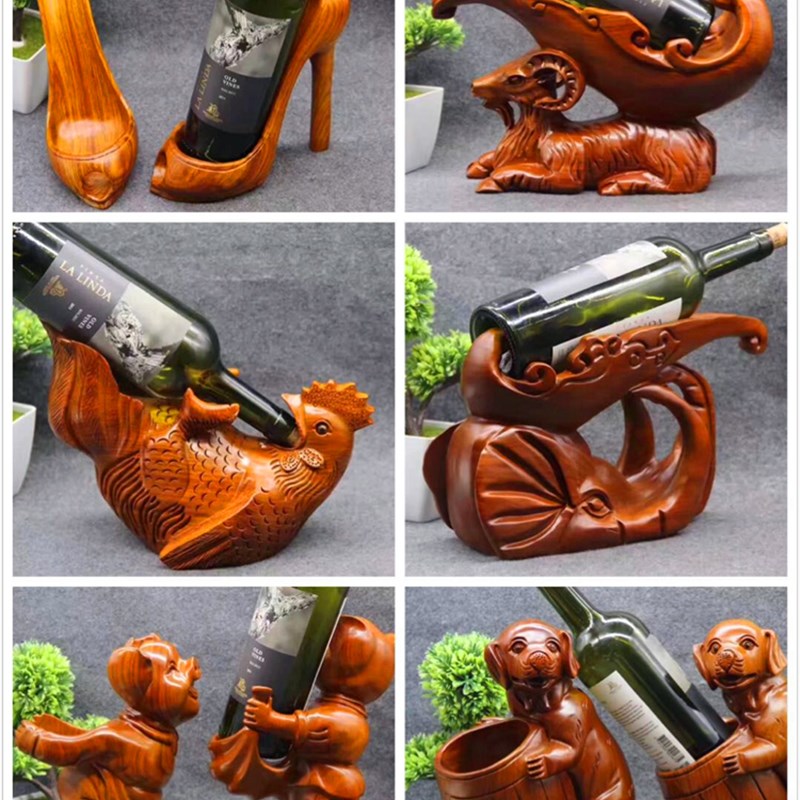 葡萄酒架花梨酒托红木实木红酒z白酒洋酒架木雕猪创意摆设装饰大