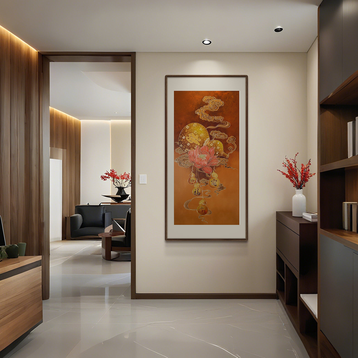 铜雕《福禄满堂》多彩金色葫芦竖款装饰画玄关走廊过道背景墙挂画,家居饰品,铜雕画,淘宝优惠券,粉丝福利购,淘宝优惠卷