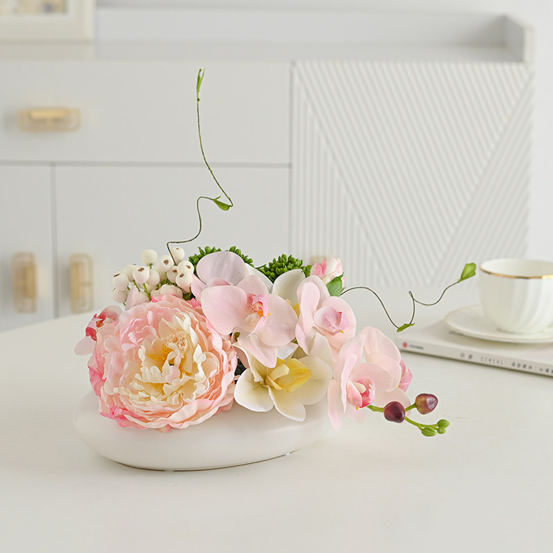 酒店餐桌花圆桌摆花演讲台仿真花会议桌花转盘餐桌Y花假花装饰花