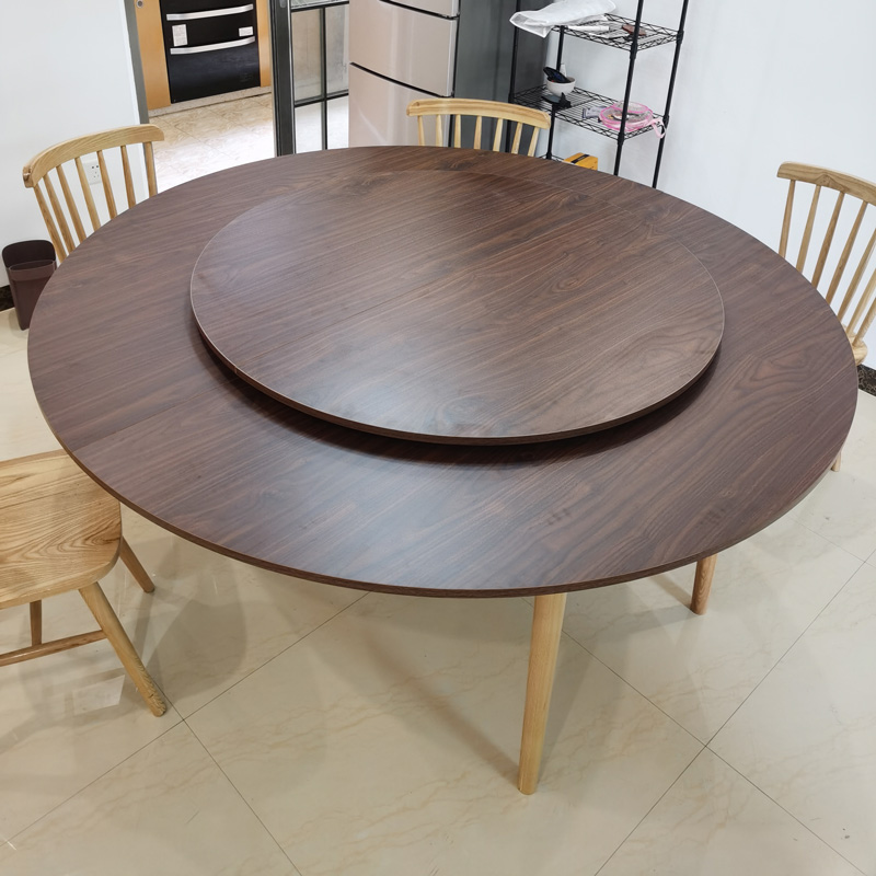 折叠圆餐桌木e质板式桌面餐桌转盘1.2 1.5 1.8转盘塑料不锈钢轨道