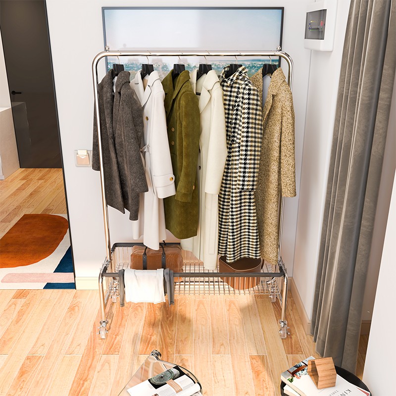 室内移动晾衣架挂衣架子落地家用卧室F衣帽架阳台晒衣架金属置物