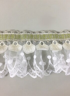 绿色刺绣花边g织带拼接白色半透明网纱花纹蕾丝边窗帘下摆花边辅