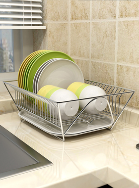 厨房置物架不锈钢碗筷餐具沥水架水果蔬菜收纳篮盘W碗碟晾碗架黑