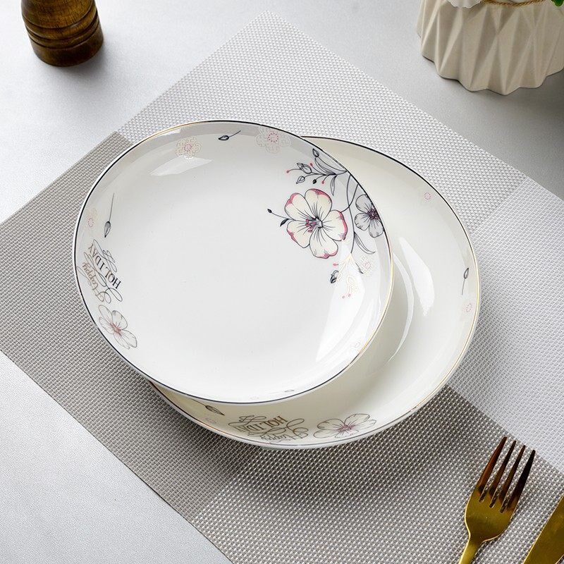 家用陶瓷盘子金边釉中彩圆菜盘w菜碟18厘米20厘米深度盘子汤盘餐