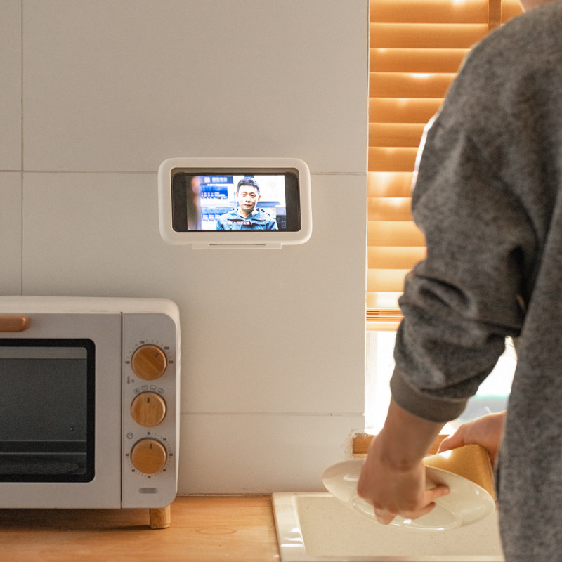 浴室可伸缩旋转触屏壁挂式免打孔防E水手机收纳盒日系懒人追剧神,收纳整理,手机收纳盒,淘宝优惠券,粉丝福利购,淘宝优惠卷