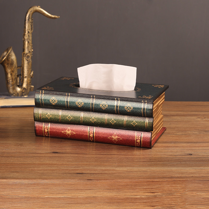 美式复古木质纸巾盒客厅家用v餐桌上纸盒收纳盒轻奢高档书形卫生,收纳整理,纸巾盒,淘宝优惠券,粉丝福利购,淘宝优惠卷
