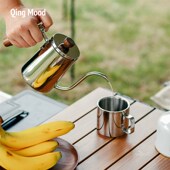 户外露营咖啡壶不锈钢烧水壶便携茶具炉具泡茶壶U实木手柄手冲壶