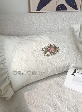 艾橘inas风白色法式蕾丝抱枕方枕腰枕美式靠垫沙发卧室牀靠枕靠背