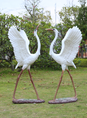 仿真白鹭摆件户外园林水池喷泉假山E景观美陈装饰玻璃钢雕塑模型