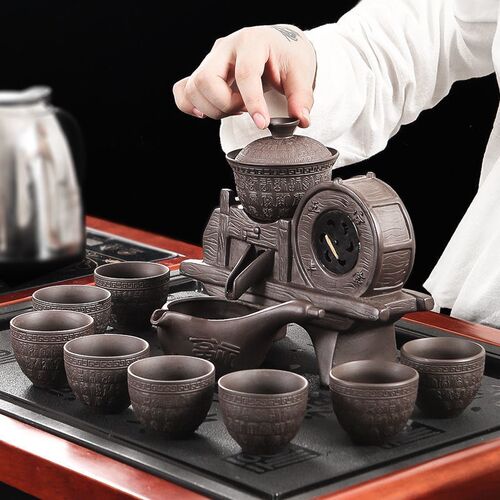紫砂全半自动旋转茶具s整套陶瓷懒人式防烫功夫家用泡茶器套装