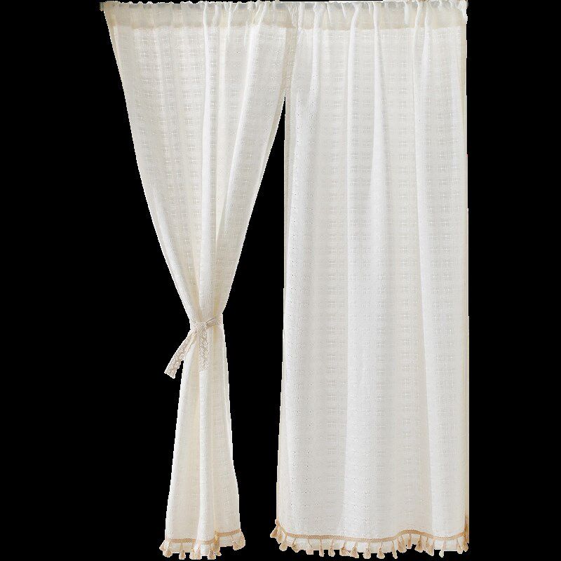 日系棉麻双面门帘白色半帘免打孔隔断帘魔术贴窗帘柜子Z帘风水帘