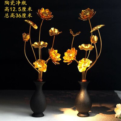 寺院佛堂佛前供花仿真花干花假花鎏金花彩绘莲花T常花摆件纯铜花