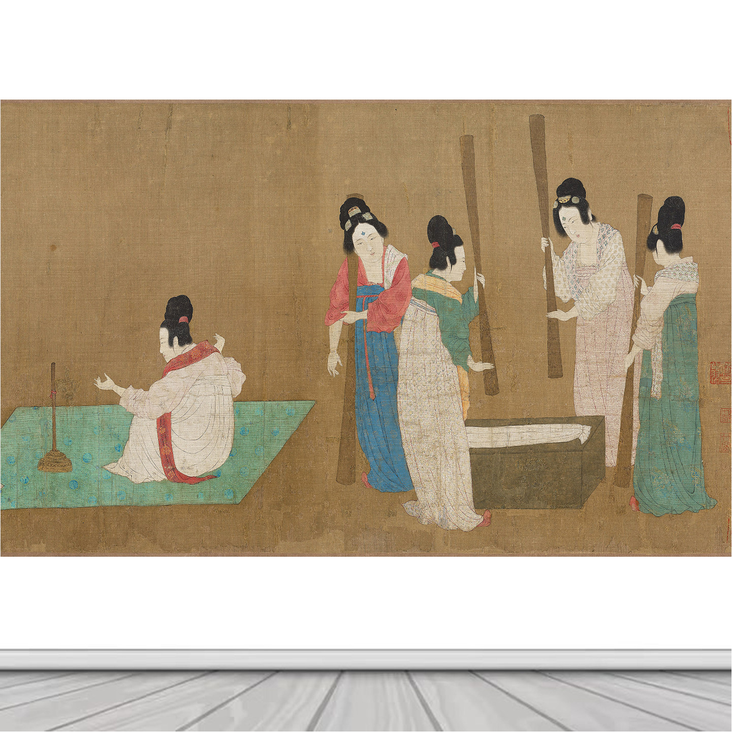 捣练图宋代美学宫廷仕女图客厅装饰画沙发背景墙贴纸自粘贴画壁纸