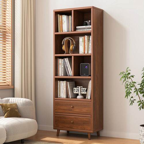 Solid wood bookshelf living room floor to wall corner shelf