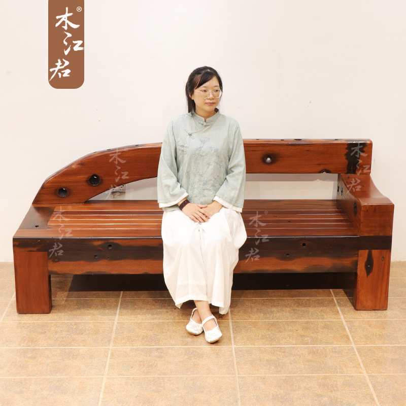 老船木贵妃椅懒人客厅休闲沙发实木贵妃榻休闲躺椅中式客厅沙发椅