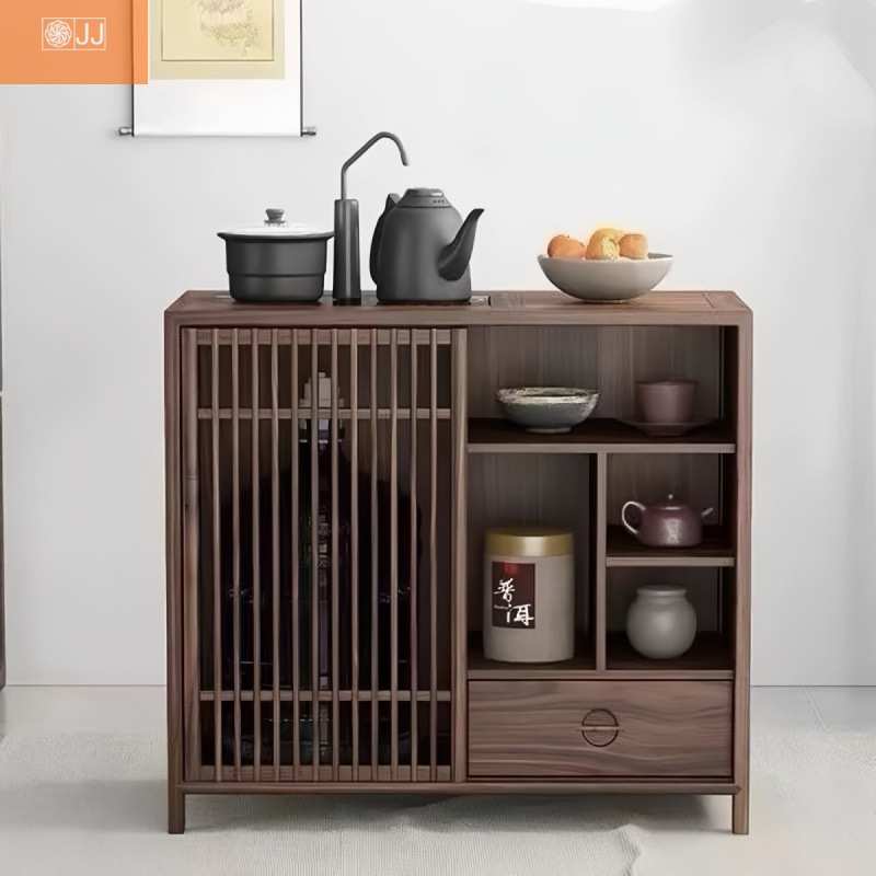 家用烧水小户型客厅水壶榆木一体桌边柜新中式实木茶几茶水柜移动