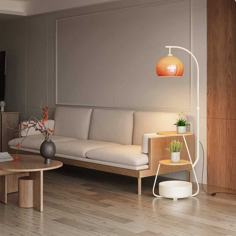 中古风柚子落地灯客厅沙发旁氛围感茶几美式复古卧室床头柜一体灯