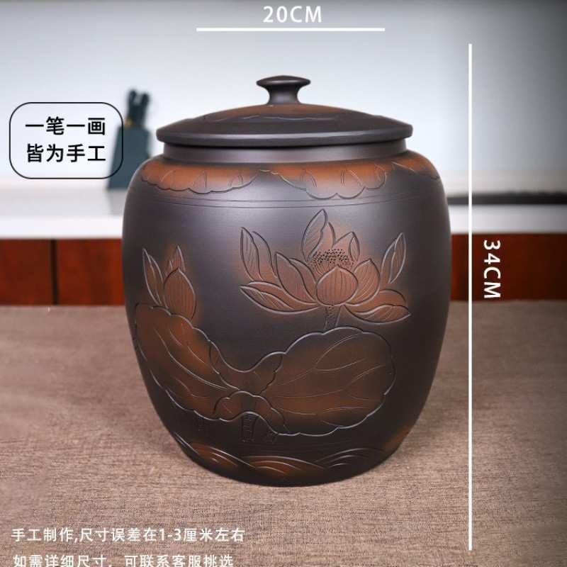 tt大嘴米缸陶瓷家用米桶带盖厨房储米罐存面粉防虫防潮密封紫陶