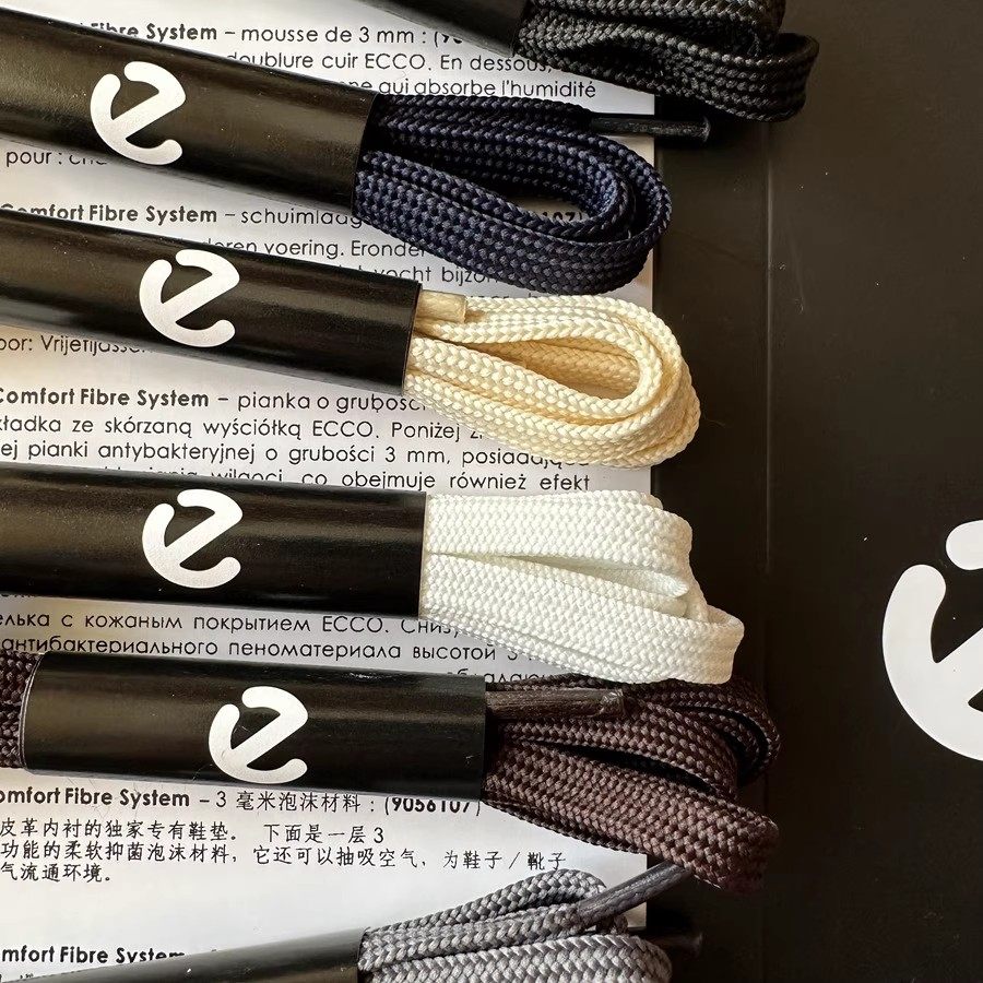 ECCO爱步防水扁鞋带正品全棉白色黑色蓝色多色系适用多种休闲鞋
