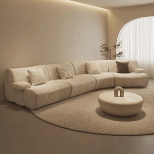 意式极简风竹节布艺沙发多人酒店客厅沙发设计师创意轻奢弧形组合