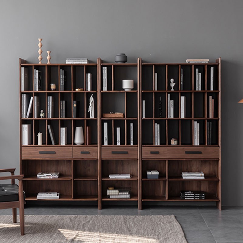 黑胡桃木全实木书柜储物书架置物架落地客厅简约现代轻奢型收纳架