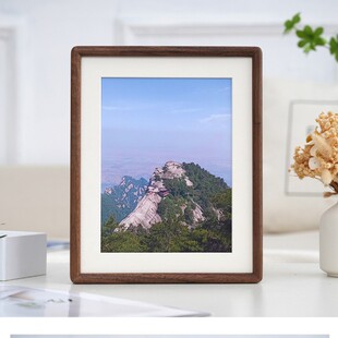 厂家批发现货黑胡桃木相框摆台外圆内方实木榫卯复古装裱画框