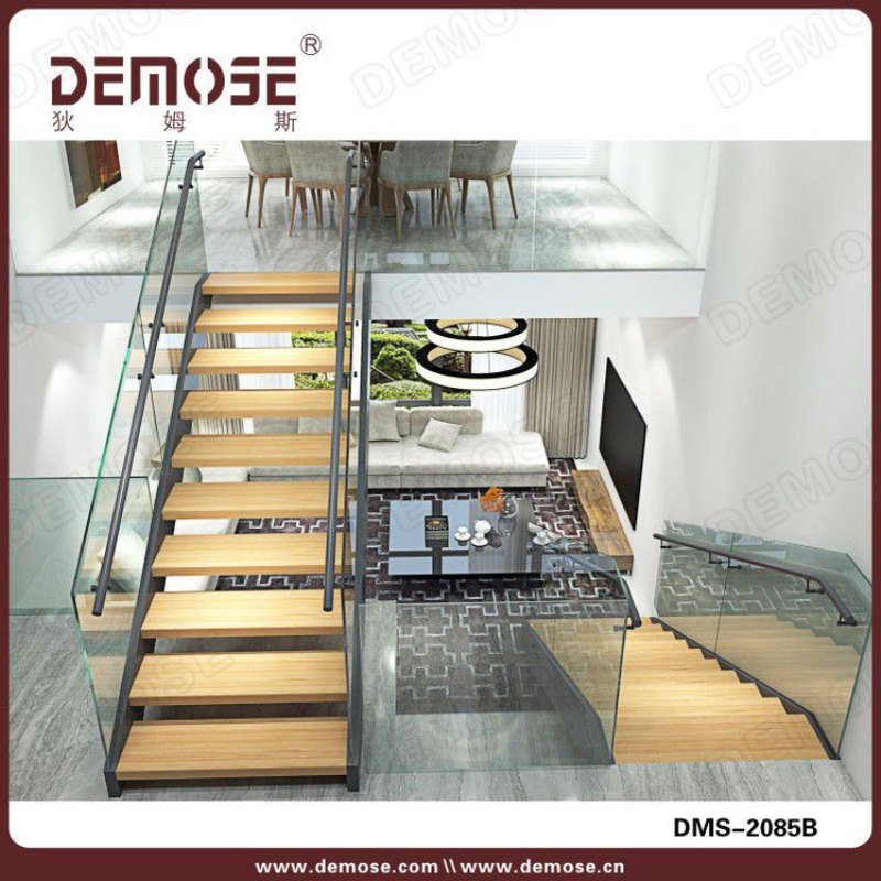 狄姆斯 简约艺术家居楼梯 隐藏龙骨实木踏板楼梯 钢架结构楼梯
