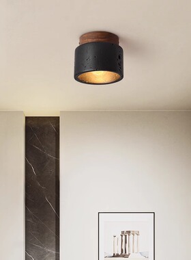 简约个性过实木灯黑洞石极简黑色走廊入户家用中古阳台LED吸顶灯