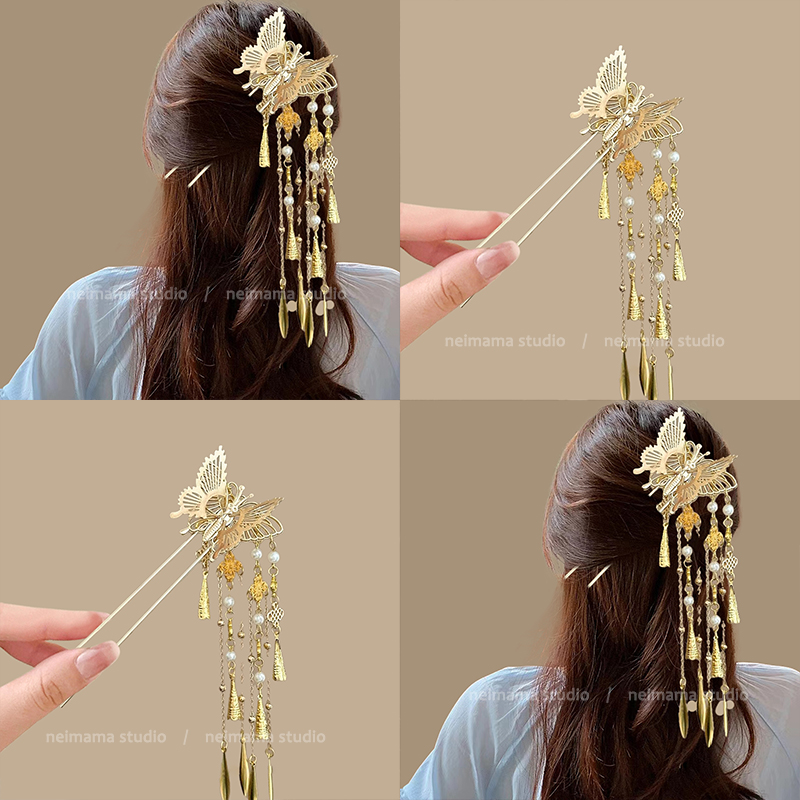 金樹楹蝶新中式流蘇發簪