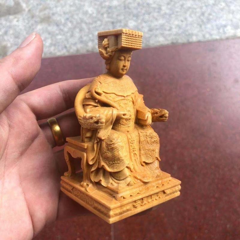 崖柏黄杨木雕湄洲妈祖海神林默娘神像G居家实木摆件天上圣母工艺