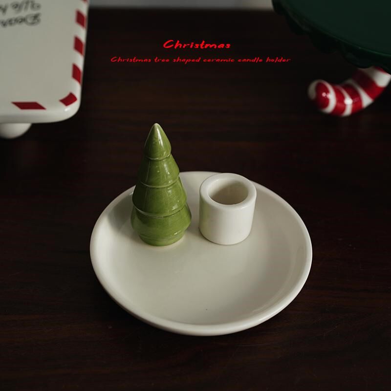 圣诞节 出口欧式手绘圣诞树造型陶瓷节日烛台 Q餐桌烛光晚餐 派对