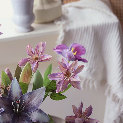 仿真花手感百合铁线莲垂丝茉莉花束设G计款家居摆件装饰浪漫氛围