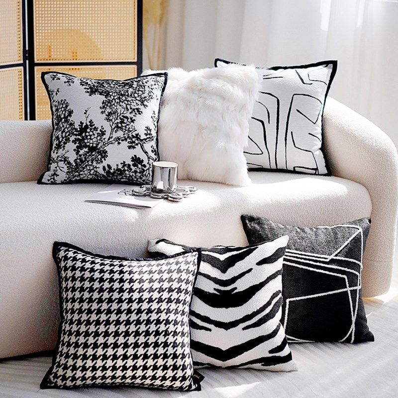 黑白色抽象法式树木ins风方枕B复古棋盘格抱枕套靠枕美式沙发靠垫,居家布艺,靠垫/抱枕,淘宝优惠券,粉丝福利购,淘宝优惠卷