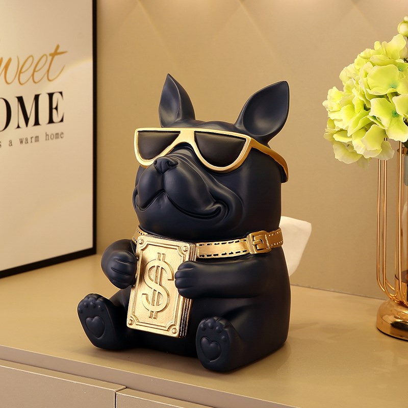 欧式法斗犬手上有钱纸巾盒家居A客厅茶几桌面抽纸盒轻奢装饰品摆