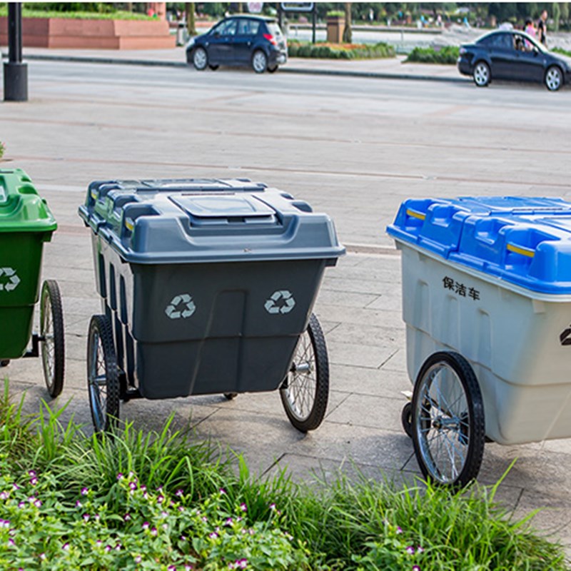 400L保洁清运车垃圾桶塑v料环卫垃圾车手推车保洁车清运车工程车