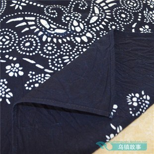 手工印染蓝印花布全棉桌布农家乐餐F馆方桌布150*150台布