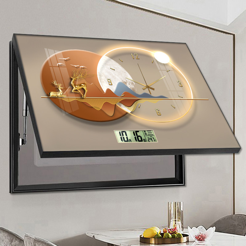 万年历电表箱装饰画2023新款带钟表免打K孔轻奢高级感遮挡配电箱