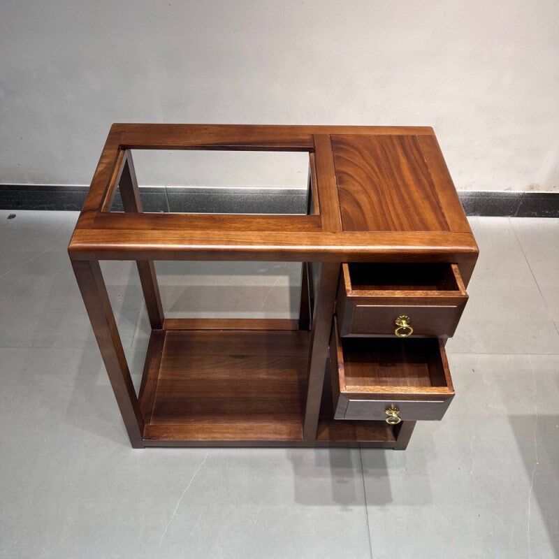 胡桃木实木双抽茶水柜办公家用阳台烧水柜茶N水车边柜整装京东包