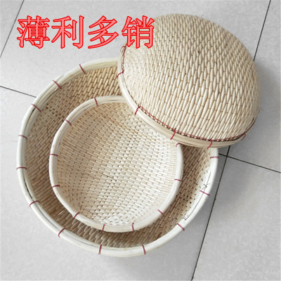 纯手工柳条编织簸箕竹p编圆笸箩筐藤编柳编针线馒头茶叶厨房收纳