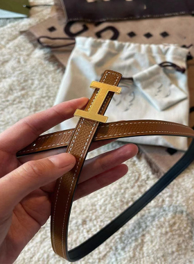 H扣真皮细腰带女装饰爱马家平滑扣女士皮带连衣裙百搭时尚裤带潮