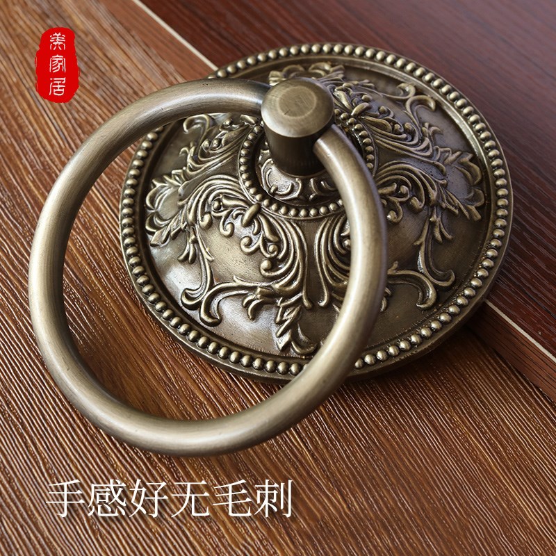 中式大门c拉手纯黄铜仿古实木门拉环实心门环复古门把手装饰铜配